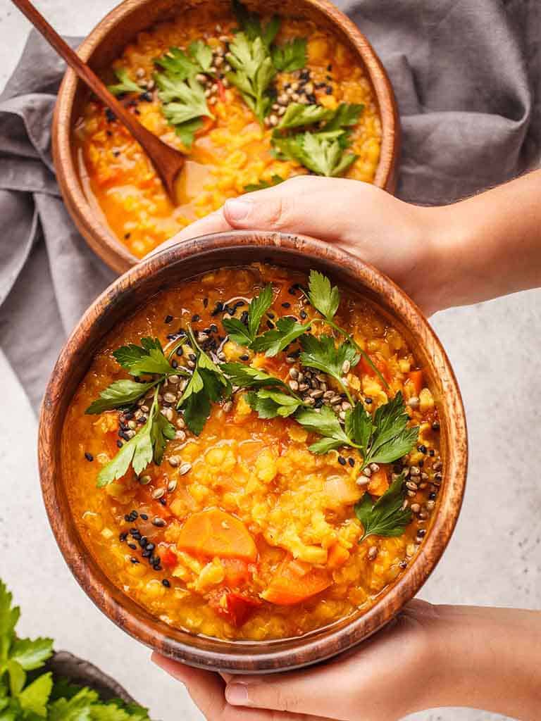 Spicy Sesame Carrot Soup with Red Lentils