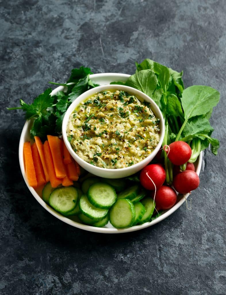 Creamy eggplant dip with vegetables - The Healthy Gut